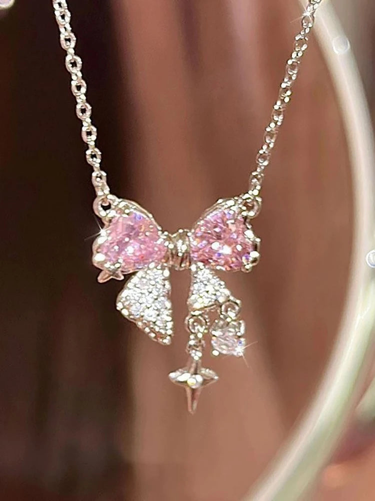 Visoré - Sweet Pink Rhinestone Pendant; Woman's necklace